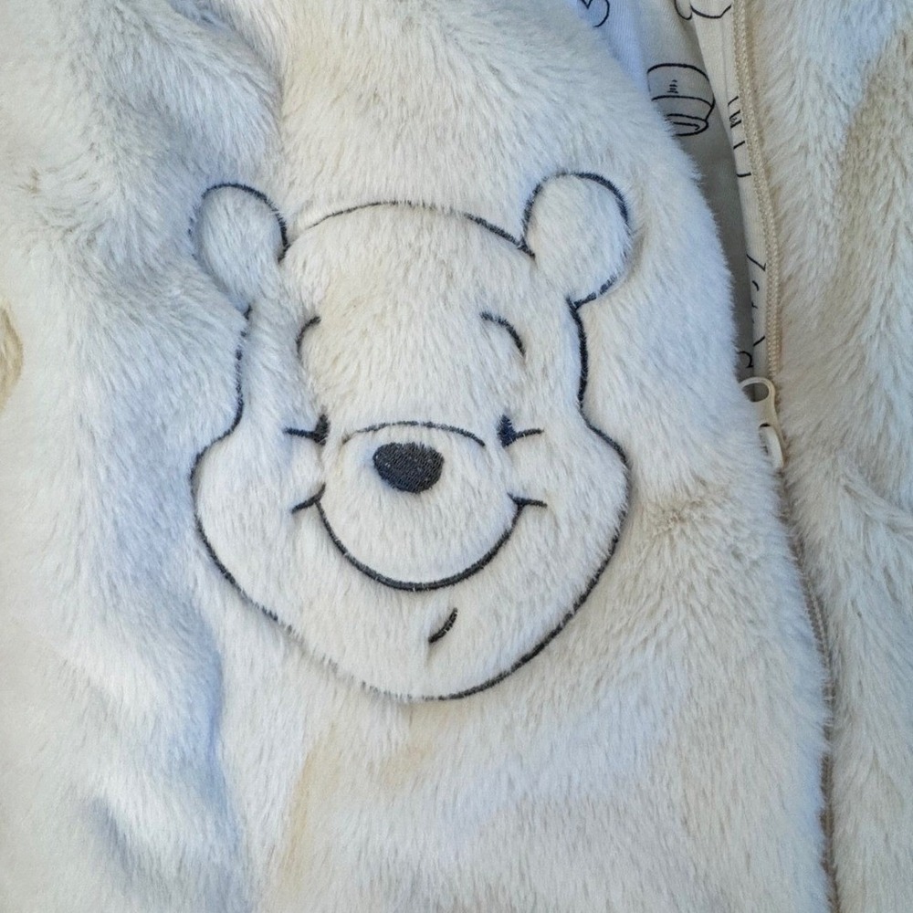 Disney Baby Winnie the Pooh Faux Fur‎ Bunting Cream Hooded Pram Suit 3/6M